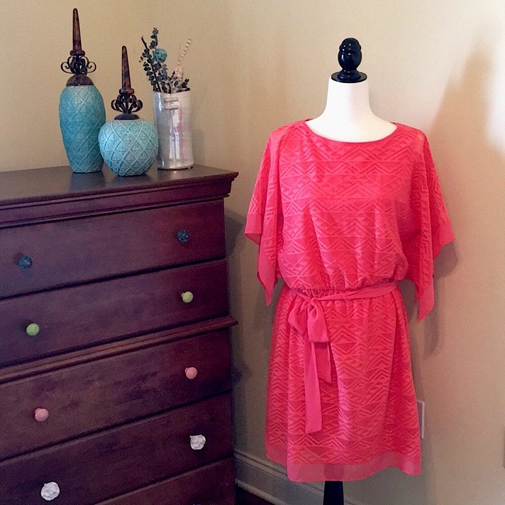 Like New Coral AGB Summer/Spring Tie Waist Dress
